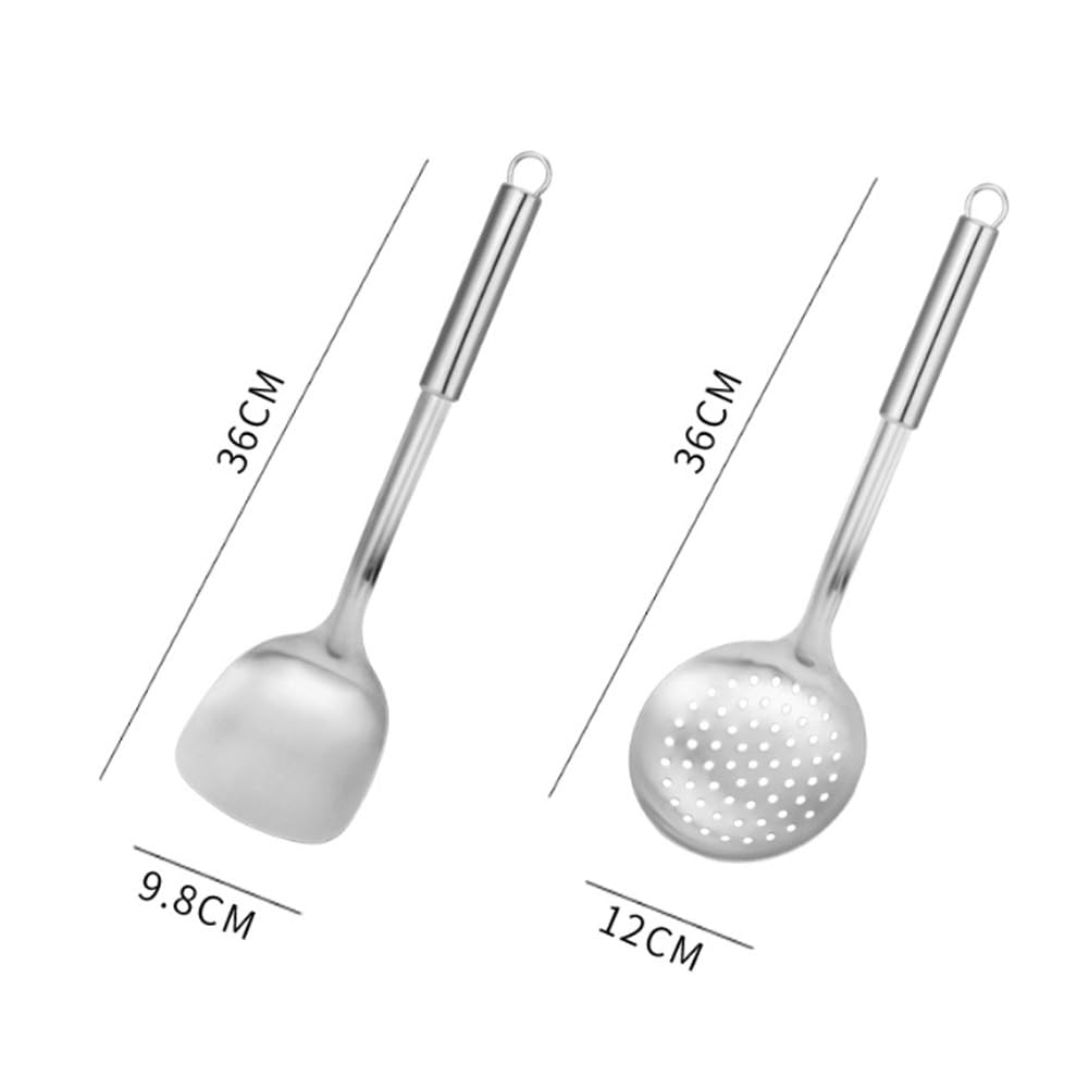 Juego de utensilios de cocina de acero inoxidable, 7 piezas con estante de almacenamiento, herramientas de cocina resistentes al calor con asas antideslizantes para freír y freír