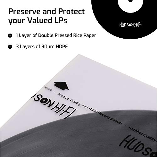 image for Hudson Hi-Fi Anti-Static Vinyl Record Inner Sleeves 100 Pack - Durable