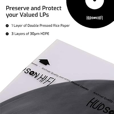 Hudson Hi-Fi Anti-Static Vinyl Record Sleeves - Durable Clear Disc Sleeves- Protect Your LP Albums from Scratches, Dust & Dirt - Acid-Free Rice Paper Disc Covers, 100x Inner Sleeves