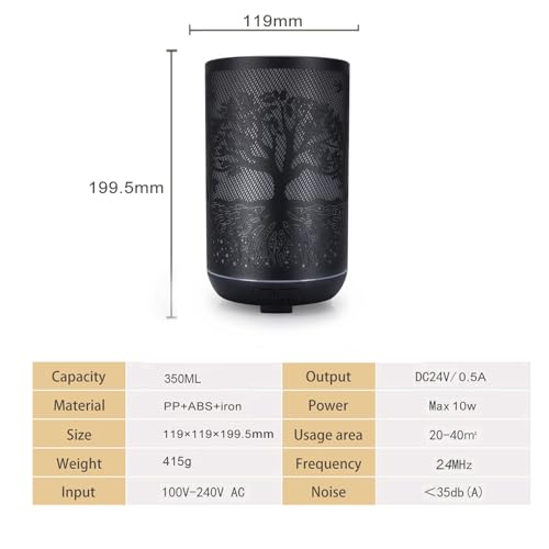 Difusor de Aceites Esenciales Ultrasónico 350ml Negro miniatura 4
