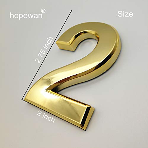 2 Pack Mailbox Numbers 2, Door Number Stickers For House/ Apartment/ Home Room/ Office, Self Adhesive, Golden Shiny, Double 2, 2.75 Inch High, By Hopewan.(2.75" Double 2, Golden) #TOP2