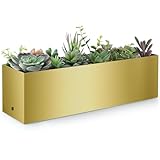 Sanbege 17" Large Stainless Steel Planter Box with Drain Holes and Water Reservoir, Rectangle Succulent Trough Planter Pot for Indoor Outdoor Windowsill, Table Decor (Brushed Gold)