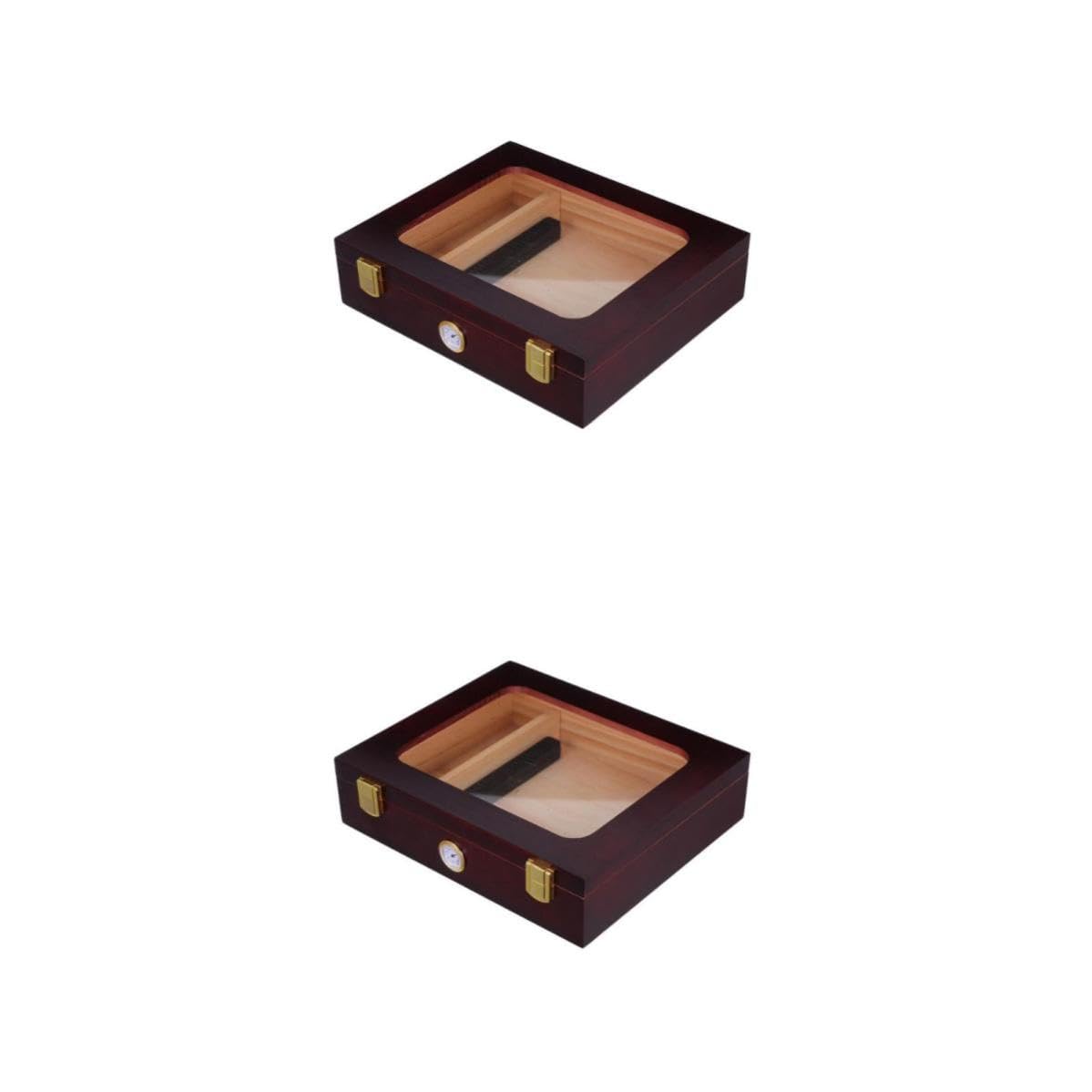2 Stück Zigarrenkiste mit Glasdeckel und Hygrometer