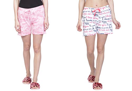Image of Club A9 Women's Regular Fit Cotton Printed Shorts (Multicolor,2XL) (Pack of 2) (WSCOM2 223 XXL)