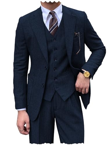 Men's Tweed Suit 3 Pieces Herringbone Wedding Groomsmen Prom Business Regular Fit Suits
