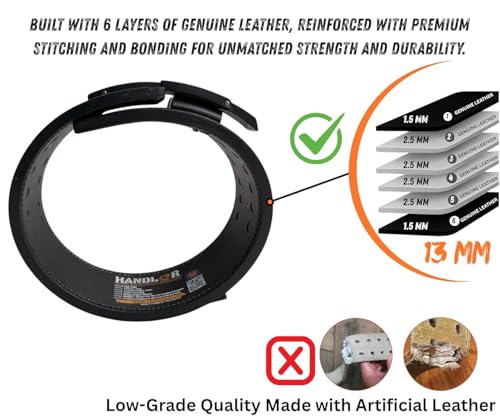 Image of Handler 100 percent all Leather Powerlifting Gym Belt- 5.5 mm | Weight Lifting Belt for Heavy Workout for Men & Women | Professional Heavy Weight Lifting (Brown, Medium)