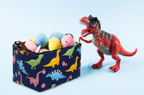 Image of Essme Dinosaur Basket,Dinosaur Storage Baskets for Boys, Dinosaur Baskets for Boys with Handle Dinosaur Baskets for Dinosaur Room Decor, Clothes,Books.(Navy Blue dinosaurs)