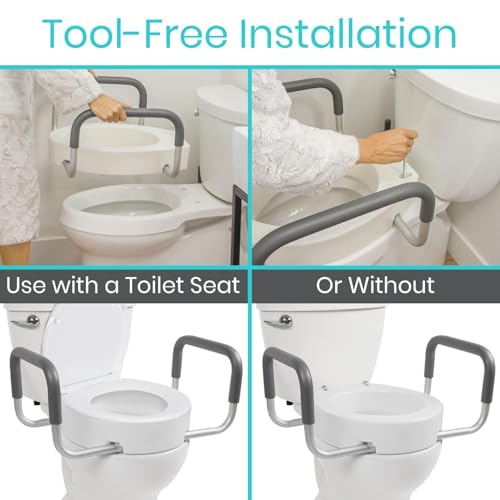 Image of Vive Raised Toilet Seat Riser for Seniors (with Handles) - Handicap Rail