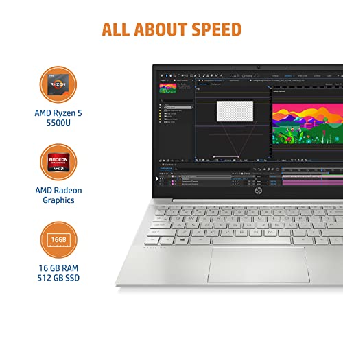 Image of HP Pavilion 14 AMD Ryzen 5 FHD IPS Anti-Glare Display 14 inch(35cm) Laptop (16GB RAM /512GB SSD Backlit KB /Alexa /B&O Audio /FPR /250 nits /Windows 11 ready /3D Metal Design /Thin & Light /1.41 Kg, 14-ec0033AU)