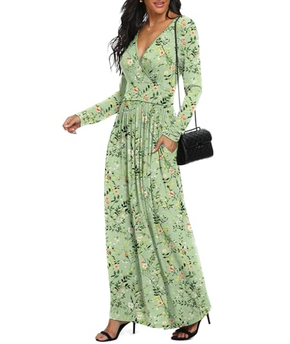 Image of LILBETTER Women Long Sleeve Deep V Neck Loose Plain Long Maxi Casual Dress