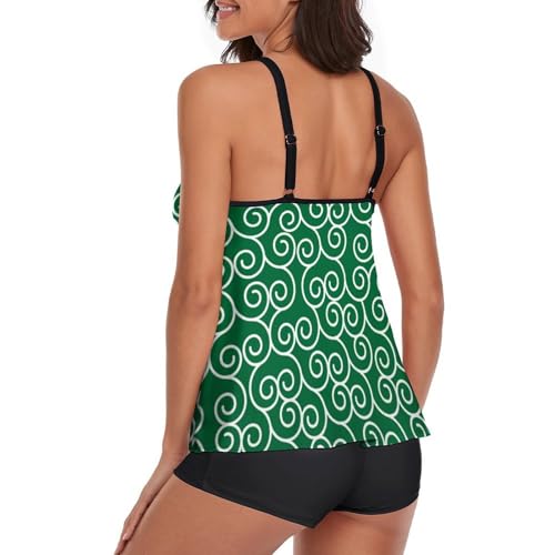 Tankini para mujer con pantalones cortos traje de baño de dos piezas estampado arabesco 4