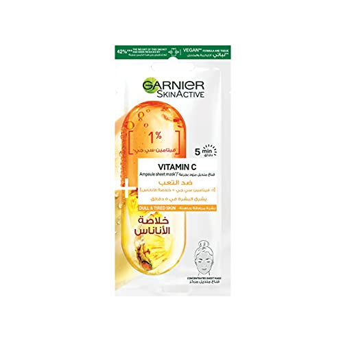 Image of Garnier Skinactive Tissue Mask Ampoule, 1% Vitamin Cg X Pineapple, 15 gm