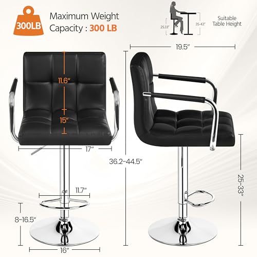 Image of Yaheetech Bar Stool, Swivel with Backs, Adjustable Height, Black