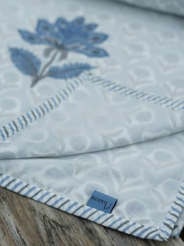 Image of Florazul Queen Bed Size A /c Comforter | Muslin Dohar - 100% Cotton | 200TC | 3-Layer Lightweight Reversible Blanket | Hand Block Floral Print | Soft, Breathable, Quilt for Home & Bedroom (Blue)