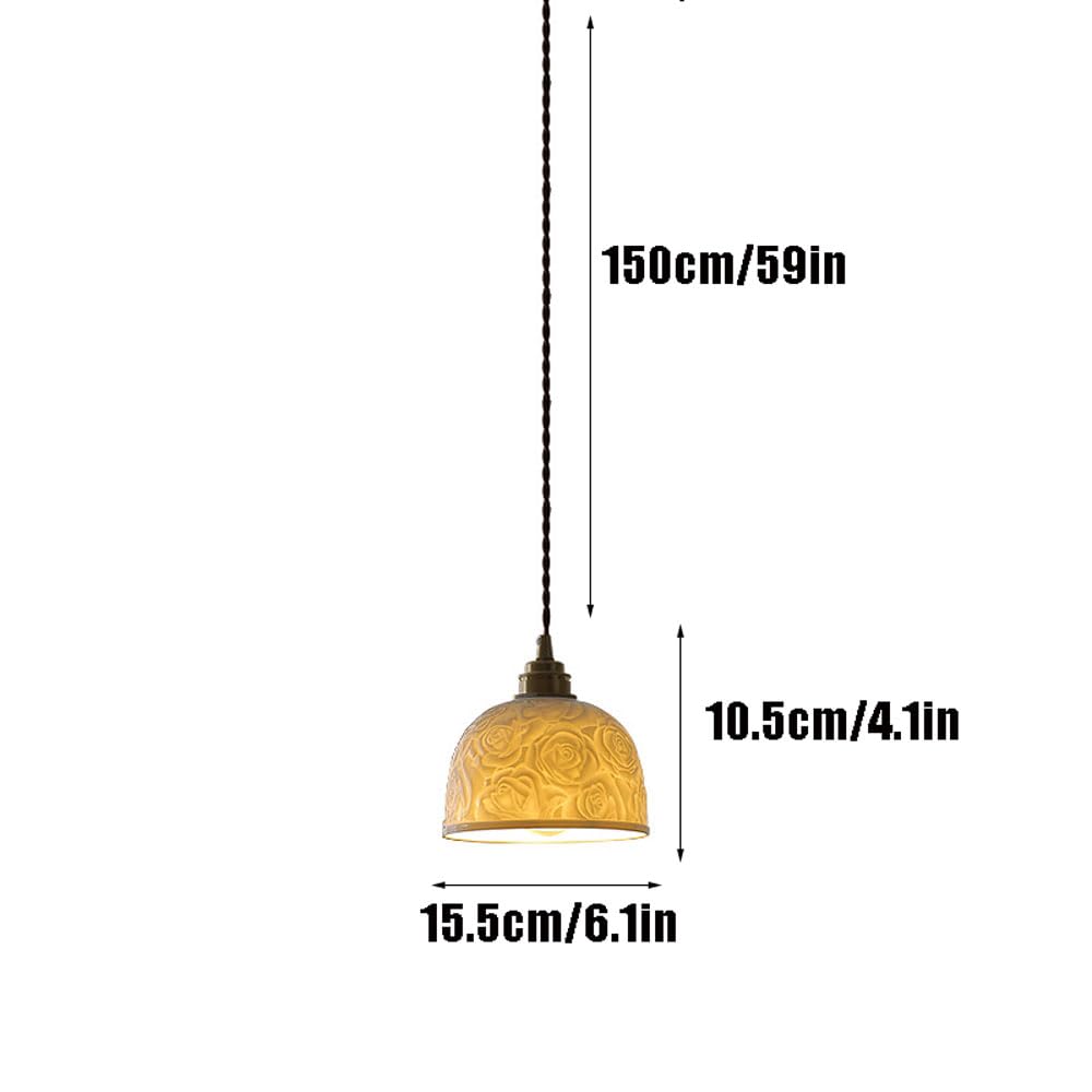 1-punktowa lampa wisząca ceramiczna lampa wisząca, E26/E27 lampa sufitowa zwisająca lampa nordycka do kuchni wiejskiej wyspy sypialnianej 6,1 cala średnicy biały różany wzór abażur innovate