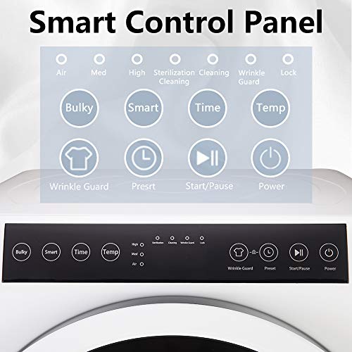 ROVSUN 3.5 Cu.Ft Portable Clothes Dryer, High End Front Load Tumble Laundry Dryer with LCD Touch Screen, Stainless Steel Tub for Apartment, Home, Dorm-110V, Classic White