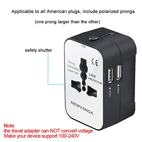 Travel Adapter, Worldwide All In One Universal Travel Adapter Wall Charger Ac Power Plug Adapter With Dual Usb Charging Ports For Usa Eu Uk Aus, White #TOP2