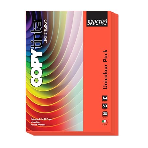 Image of BRUSTRO Copytinta Coloured Craft Paper A4 Size 80 GSM Dark Orange Shade (Arancio), 60 Sheets Pack | Double Side Colored, Ideal for Origami, Scrapbooking, Making Card, DIY Art & Craft.
