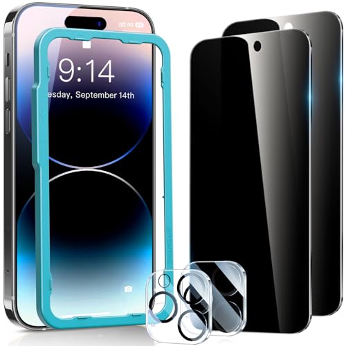 SMARTDEVIL 2 Pack for iPhone 14 Pro Max Privacy Screen Protector with 2 Pack Camera Lens Protector, 9H Anti-Spy Privacy Screen, Anti-Shatter Glass, Bubble Free Easy Install iPhone 14 Pro Max