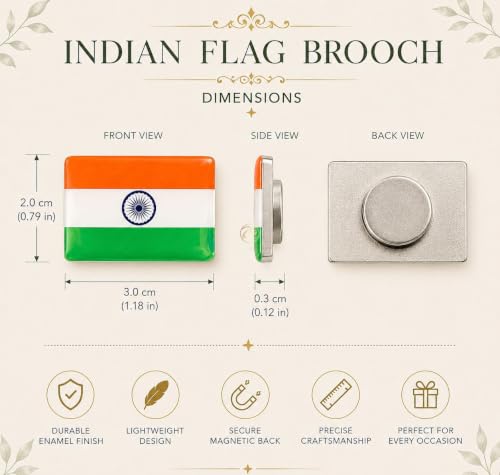 Image of Indian Flag Magnetic Brooch For Men, Women, Kid (Pack Of 4), Metal Tricolour Magnet Pin Rectangle Flag Badge For Suits, Blazers, Sarees, Kurtas, Shirts, Independence Day & Republic Day
