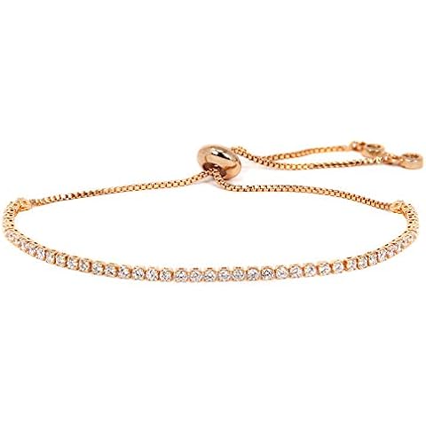 by you Women Fashion Cubic Zirconia Charm Tennis Adjustable Pull String Bracelet Gold Silver Color (Clear Stones 2mm - Rose Gold) Cover