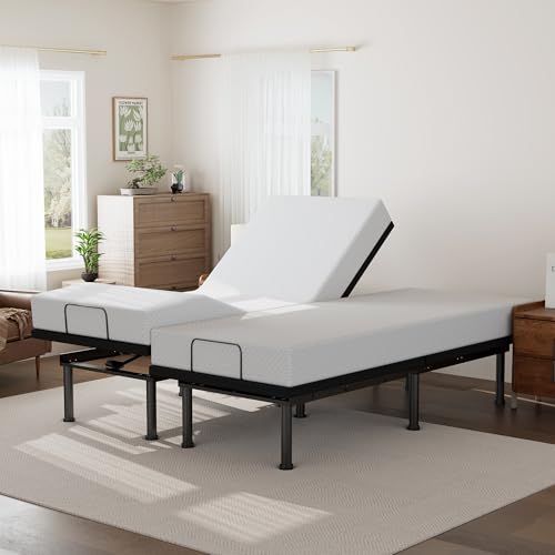 Image of Split King Adjustable Bed Base Frame and 10 inch Green Tea Memory Foam Mattress, Electric Bed Base w /Wireless Remote, Zero Gravity Bed, Head and Foot Incline, Anti-Snore,Easy Assembly