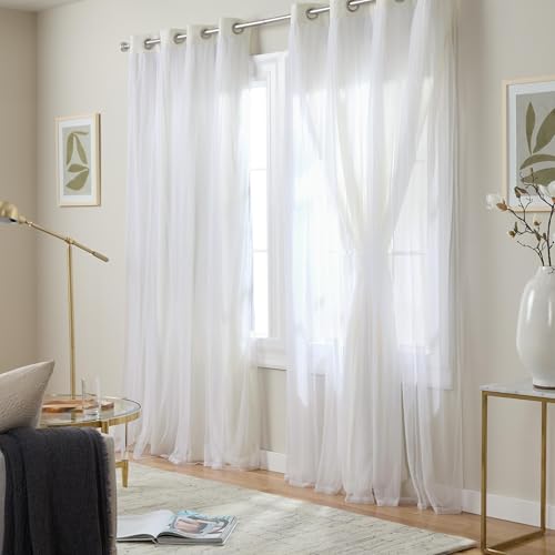 Image of TOWN & COUNTRY LUXE Talia Double Layer Indoor Curtains, Sheer and Room Darkening Blackout, Grommet Top, Energy Efficient, 2-Pack Set, 52 inchx120 inch, Vanilla