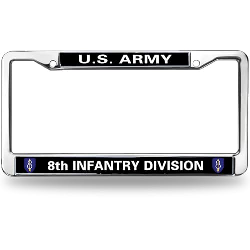 Image of Proud 8th Infantry Division License Plate Frame Chrome US Army Veteran License Plate Frame for Family Members
