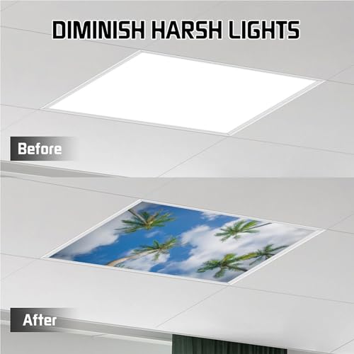 Image of Fluorescent Light Cover for Classroom - 2 Pcs Coconut Tree Magnetic Fluorescent Light Covers, Ceiling Light Covers Shade Panel Coverings for Office Classroom Home Drop Ceiling, 4 x 2 Feet