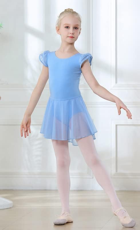 Image of DIPUG Ballet Leotards for Girls Ballet Leotard with Skirt Toddler Dance Leotards Flutter Sleeve and Criss-Cross Back
