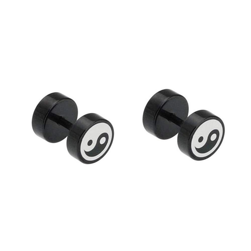 Yin and Yang Stud Earrings 8mm Taichi Screw Balance Gauges Stainless Steel Pierced Earrings for Men Women