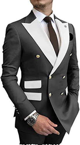 Men's Slim Fit Suit 2 Piece Set Prom Peak Lapel Contrast Color Wedding Tuxedo Double Breasted (Blazer+Pant)2