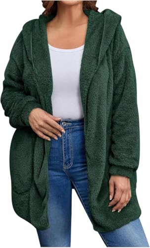 Image of Women's Sherpa Fuzzy Jacket Hoodie Open Front Fleece Hooded Jackets Cardigan Warm Outerwear Fall Coat with Pockets