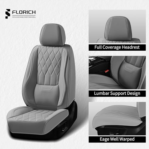 Image of FLORICH Front Seat Covers Leather Seat Covers for Car Automotive Seat Covers Waterproof Car Seat Cushion with Lumbar Support Car Seats Protectors Universal Fit for Most Cars Sedans Trucks SUV, Gray