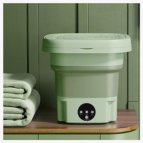 8L小型洗濯機 バケツ型, ミニ洗濯機, 付きで2kgまで 脱水機と排水管付き バケツウォッシャー ポータブル ミニ 洗濯器 下着、靴下、ベビー服、タオル、小物用, 出張 寮 キャンプ 旅行,Green