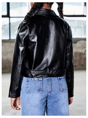 Girl's Zip Up Crop Jacket Fax PU Leather Long Sleeve Collared Outerwear Coats2