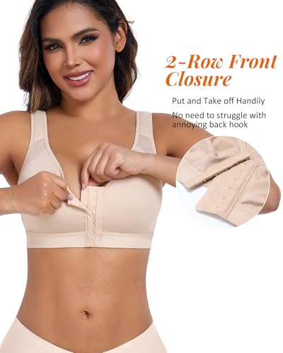 Image of HACI Women's Front Closure Posture Bra Full Coverage Back Support Everyday Wireless Comfy Unpadded Cup