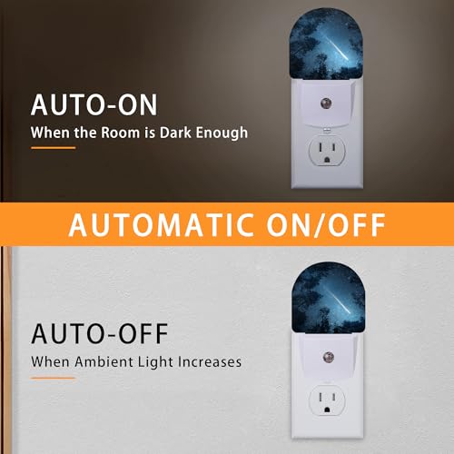 Image of Forests Stars Meteors Night Light,Night Lights Plug into Wall with Dusk to Dawn Sensor,Lamp for Bedroom Bathroom Hallway Nightlight for Women Girls