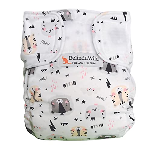 BelindaWild Pañal lavable y reutilizable de bolsillo | Talla única para bebés y niños de 2,5-15 kg | 2 inserciones de algodón orgánico Zorb® incluidos | tejidos certificados (animali)