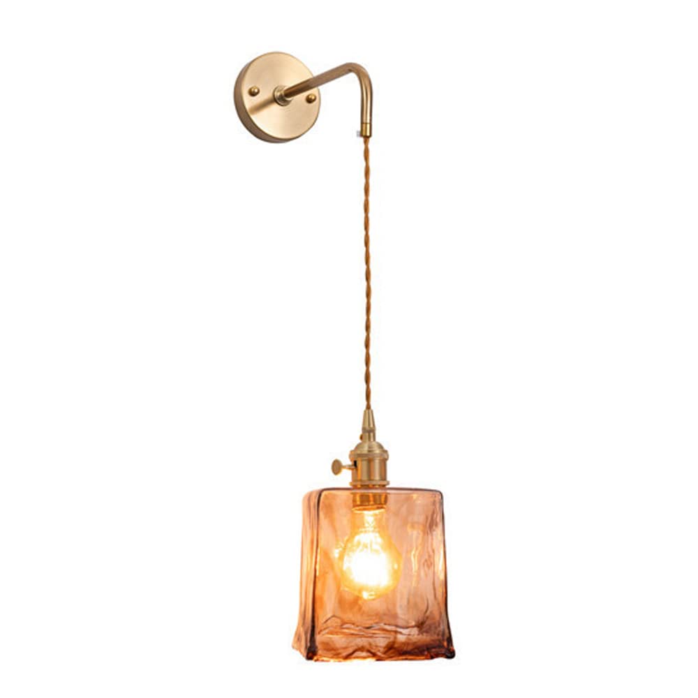 Olskfuh C Wall Lamp, V-Intage 1-Light Brass Wall Sconce With Amber Glass Lampshade Gold Industrial Wall Light Fixture All Opper Bathroom Vanity Lighting Indoor Wall Lamp,Indoor Wa,