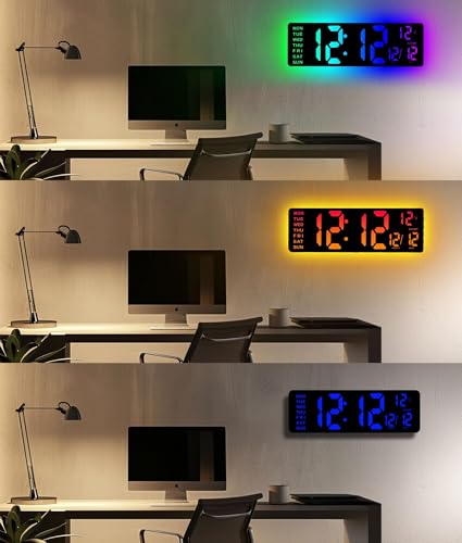 16.5" Large Digital Wall Clock with Remote Control, RGB Atmosphere Lights with 11 Scenes Mode, Dual Alarms with Big LED Display, Auto DST, Temperature for Living Room Gaming - Image 6
