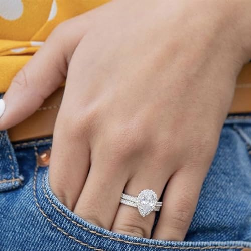 CEJUG 2Ct Teardrop Bridal Rings Sets for Women Halo Pear Cubic Zirconia Solitaire Promise Engagement Rings 18K Gold Plated 6-103
