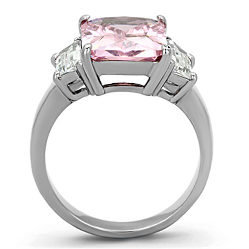 Marimor Jewelry 6.64 Carat Emerald Cut Rose Zirconia Stainless Steel Engagement Ring Womens Size 5-103