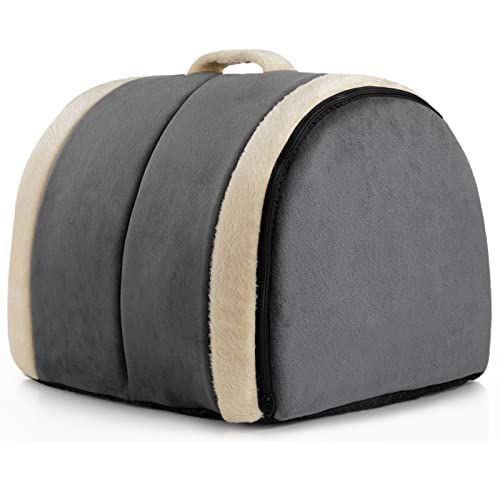Hollypet Katzenbett Kleines Hundebett, 2-in-1 Faltbare Haustierbett für Katzen & Kleine Hunde, Warmes Höhlennest Kristallsamt-Katzenhöhle Indoor Outdoor, Dunkelgrau