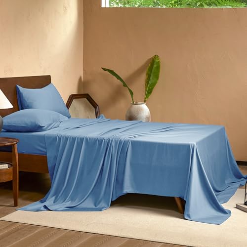 Image of EVERLY Twin Sheets Set, Sky Blue, 3 Piece | 400 Thread Count, Organic Viscose Derived from Bamboo, Cooling Sheets, Deep Pockets