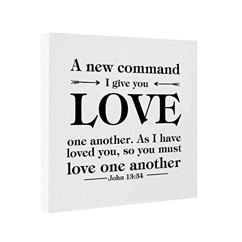 Photo to Canvas Print Wall Art, A New Command I Give You Love One Another. As I Have Loved You Framed Artwork Pictures Prints Farmhouse Wall Decor 12x12 Inch