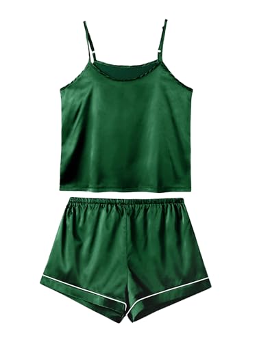 Image of LYANER Women's Silky Satin Pajamas Set | Collar Button Down Long Sleeve Shirt Sleeveless Cami Elastic Waist Shorts and Pants Sleepwear Loungewear 7pcs Pjs Set