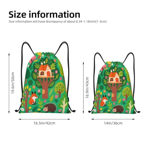 Fox Trees Green Cute Drawstring Backpack Sackpack String Bag For Yoga Dance Travel2