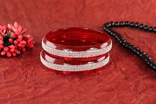 Image of NMII Glass with Zircon Gemstone and Glitter Kada Set For Women and Girls