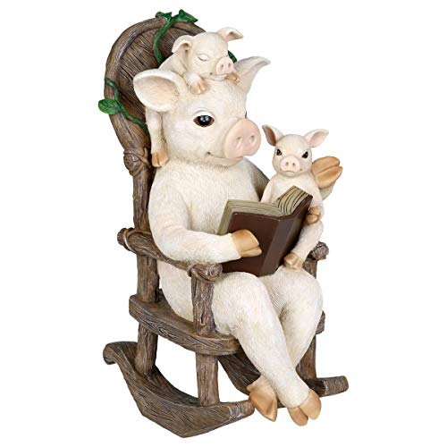 Exhart Solar Pig Family Reading a Book on a Rocking Chair Garden Statue - Bookworm Pigs Mini Figurine w/Solar LED Lights, Pig Decor, Booklovers Pig Statue, Pig Decorations, 6.3\" L x 8.9\" W x 12.2\" H - Thumbnail 3